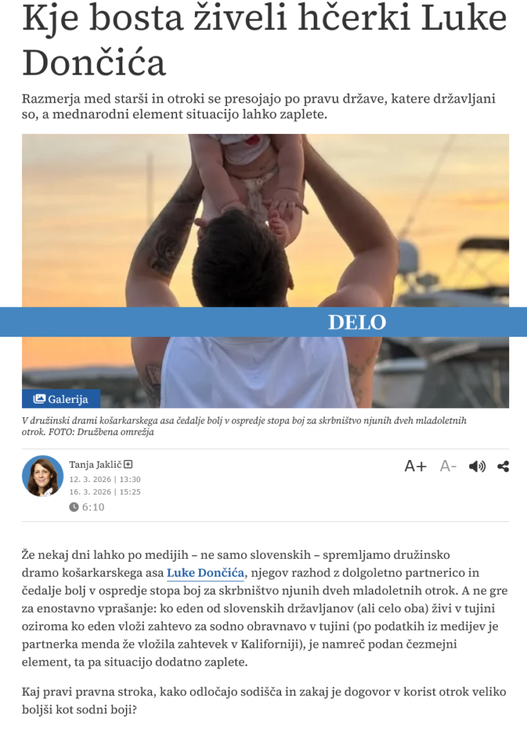 DELO – Kje bosta živeli hčerki Luke Dončića